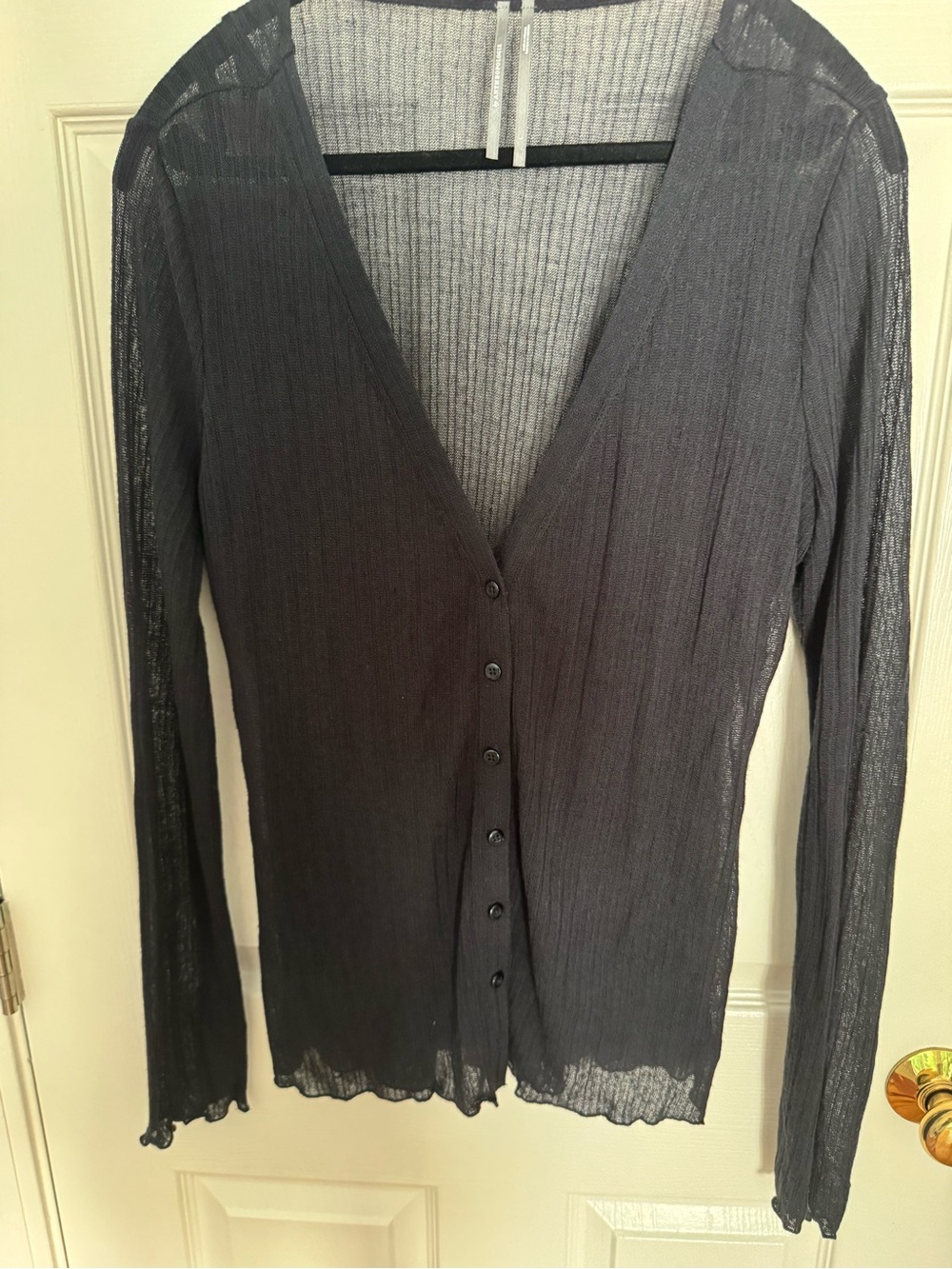 Anthropologie Lucia Black Sheer Ribbed Open Cardigan